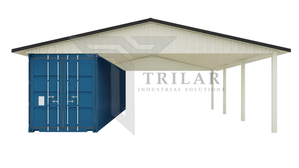 Kit 5 - Four Post Roof Kit for Single Container - 38’x40’x14’10’’ Grey / White