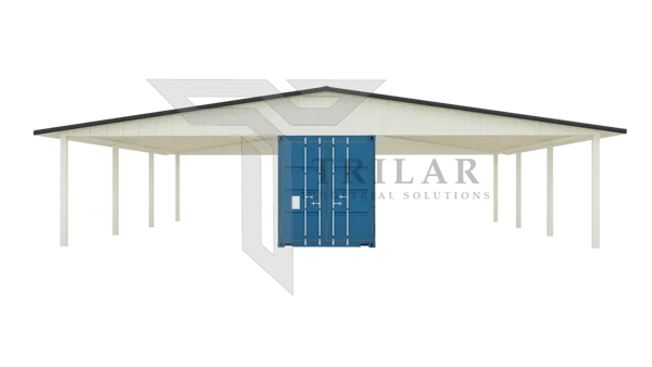 Kit 6 - Roof Kit with 8 Post for Single Container - 38’x40’x14’10’’ Grey/White