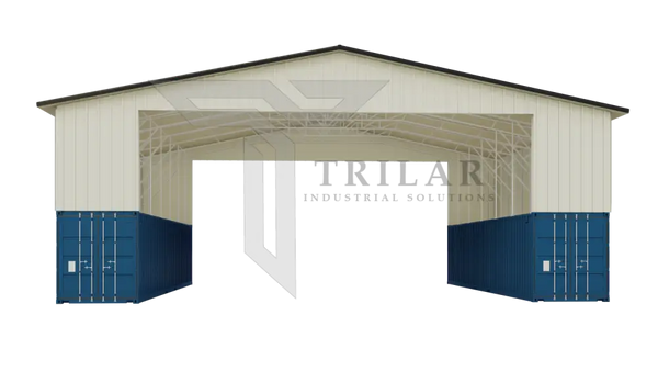 Kit 7 - Metal Shipping Container Roof Kit - 56’Wx40’Lx26’H Grey/White