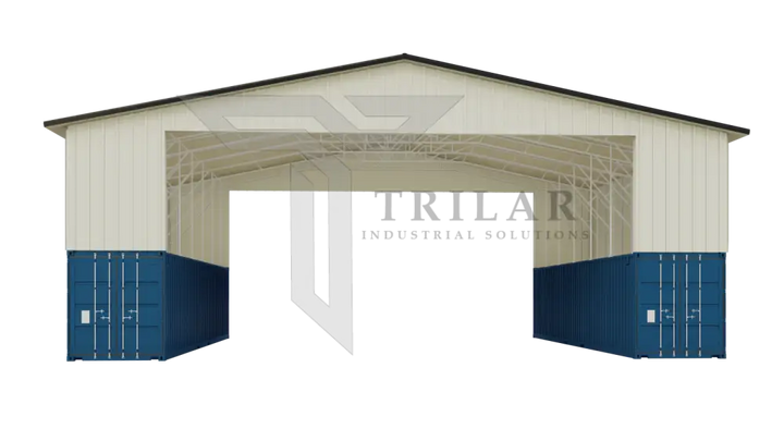 Kit 7 - Metal Shipping Container Roof Kit - 56’Wx40’Lx26’H Grey/White